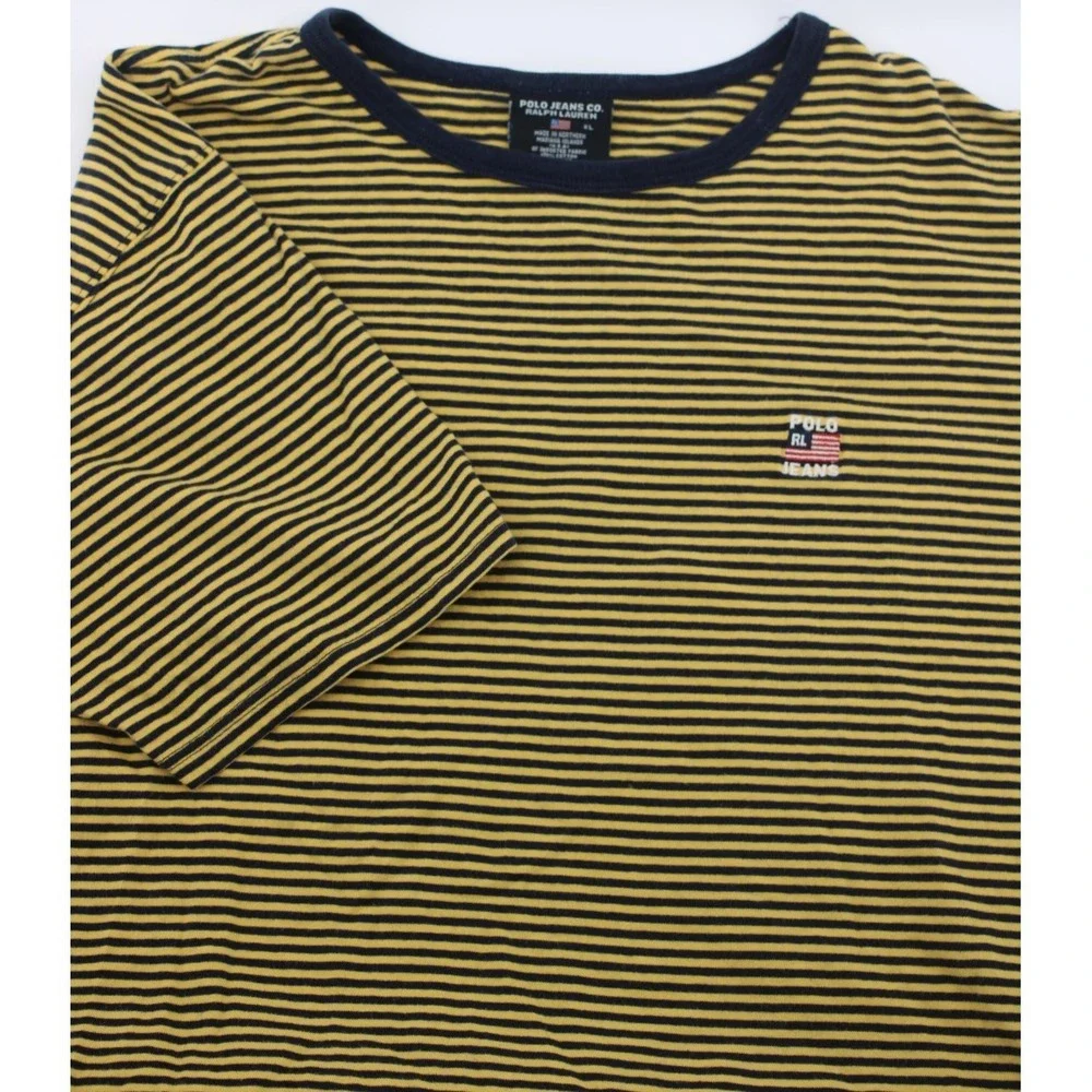 Ralph Lauren Polo Jeans Company Micro Striped T shirt Ringer Mens XL Vintage USA